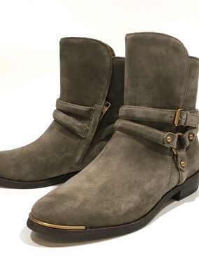 UGG Taupe Suede Ankle Boots with Gold Accent